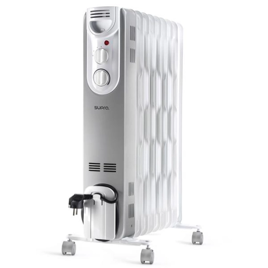 Bain d’huile-2000 W-Thermostat-Hors gel-3 allures-Eléments 3D- Roulettes - Poignée - Blanc - SUPRA