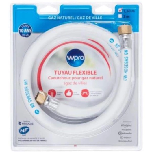 Tuyau de gaz caoutchouc 10 ans - Gaz naturel - Embouts vissés - Longueur 1,5m - WPRO