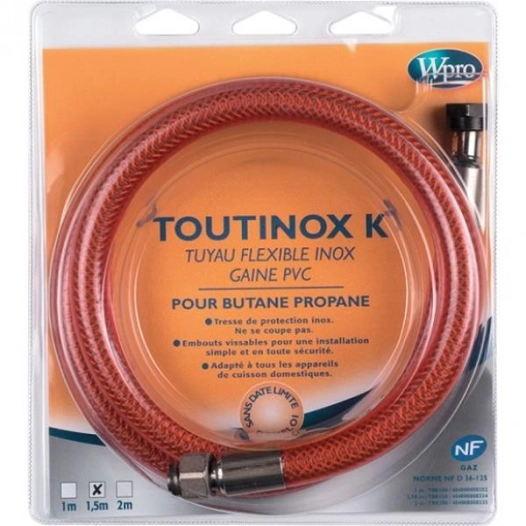 Flexible de gaz TOUTINOX : butane/propane, longueur 1m50, sans date limite d'emploi. - WPRO