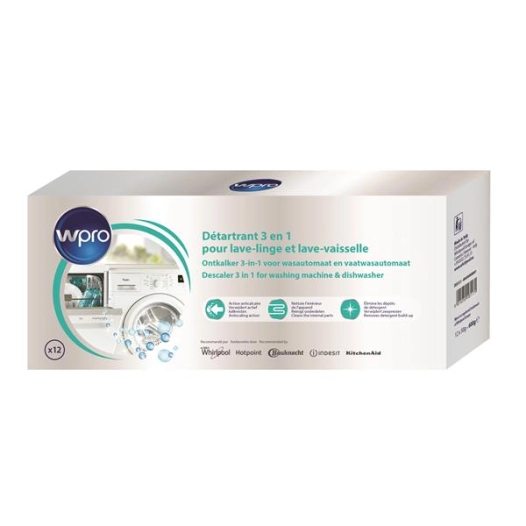 Détartrant 3 en 1 pour lave-linge et lave-vaisselle. 12 sachets de 50g - WPRO