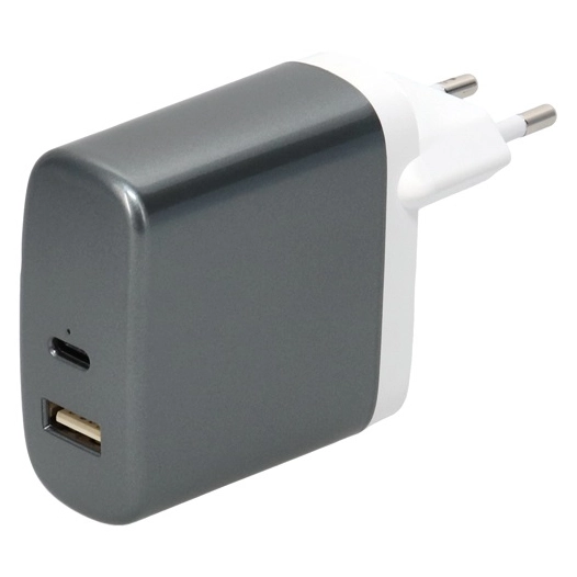 Chargeur 2 USB A/C F - sur secteur 230V - 12V/5A + 12V/1.5A - 18W - blanc/gris - ERARD