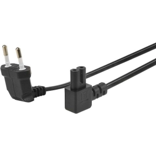 Cordon élec d'alimentation - 1 Fiche (2 P) M/1 Prise IEC C7 - coudées à 90° - encombrement réduit - 2 x 0.75 mm² - 6A - - ERARD