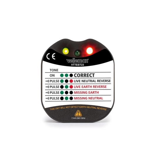 testeur de tension et de terre pour prise murale - cat ii - 230 v - indication par led et buzzer