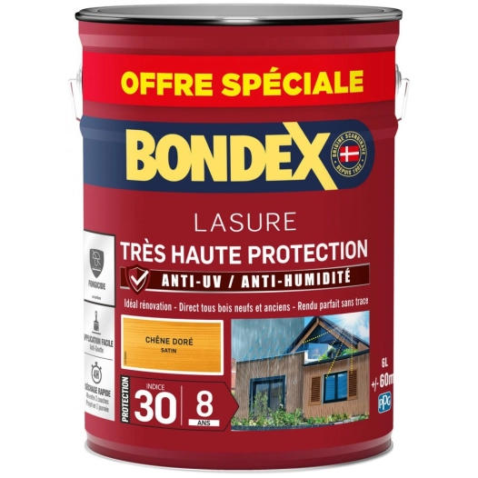 Lasure Très Haute Protection 8 ans - Chêne Doré Satin 6 Litres - BONDEX