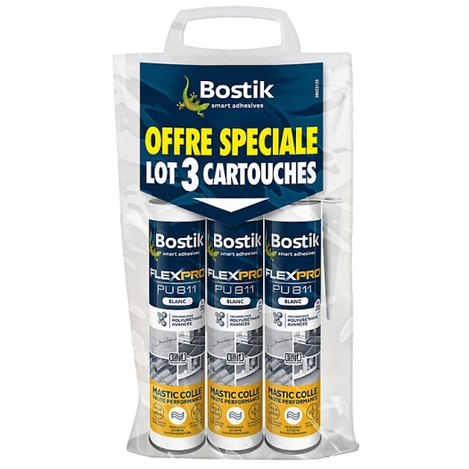 FlexPro PU811 Mastic Colle Blanc 300ml Lot de 3