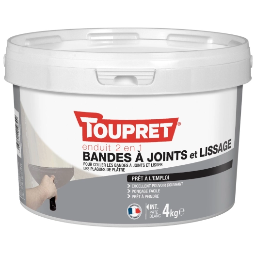 Enduit 2en1 Bandes à Joints et Lissage Pâte 4kg