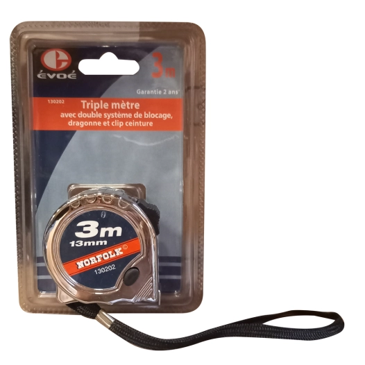 Triple Mètre Ruban Morfolk Boitier Métal 3mx13mm