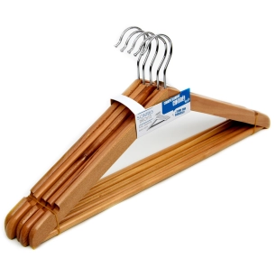 Cintres Droits avec Barrette Bois Verni Lot de 5