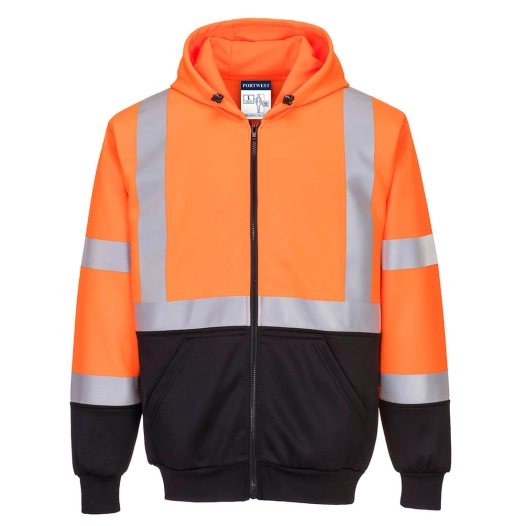 Sweat Hi-Vis bicolore zippé à capuche couleur : Orange/Noir taille XXXL - PORTWEST