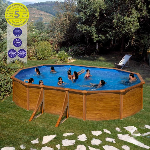 Piscine À Paroi Ovale En Acier Avec Feuille Imitation Bois 500 X 300 X 120 Cm Kit500w Gre - GRE