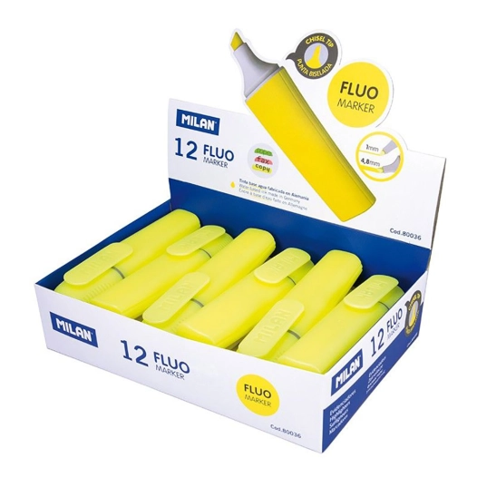 Boite Présentoir De 12 Marqueurs Fluorescents Couleur Jaune Milan - MILÁN