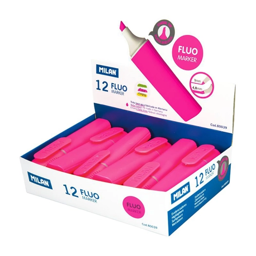 Boite Présentoir De 12 Marqueurs Fluorescents Couleur Rose Milan - MILÁN