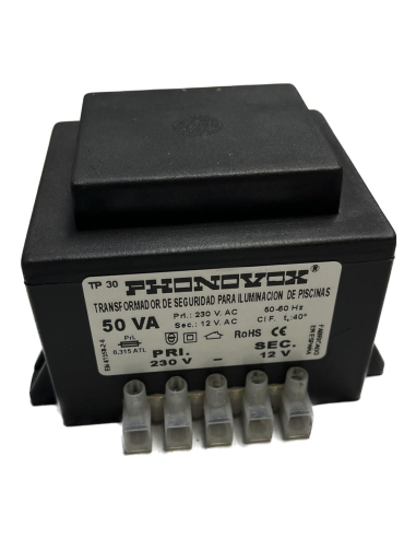 Transformateur De Piscine 50va 230/12v 50-60hz Ip-00 Bloc Tp31050 Phonovox - PHONOVOX