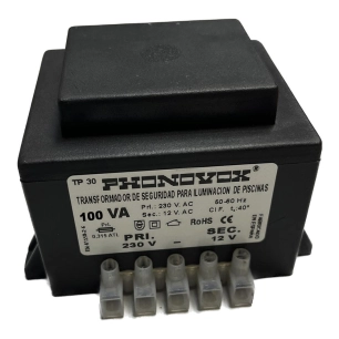Transformateur De Piscine 100va 230/12v 50-60hz Ip-00 Bloc Tp31100 Phonovox - PHONOVOX