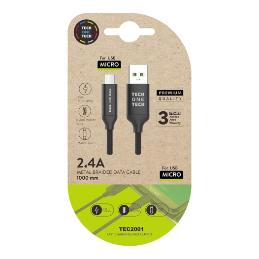 4 Câble Nylon Tressé Noir (USB-A Vers Micro Usb) 1m 2 Tech One Tech - TECH ONE TECH