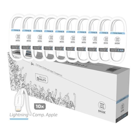 Pack Économique De 10 Câbles Basik Lightning/Apple 2,4a Tech One Tech - TECH ONE TECH