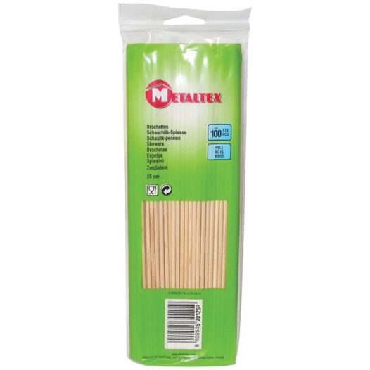 Lot de 100 brochettes en bois 25 cm - METALTEX