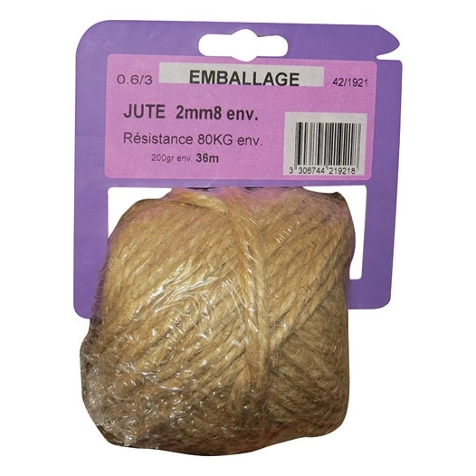 Ficelle jute 0.6/3 x 200gr sur cavalier plastique - CORDERIE TOURNONAISE