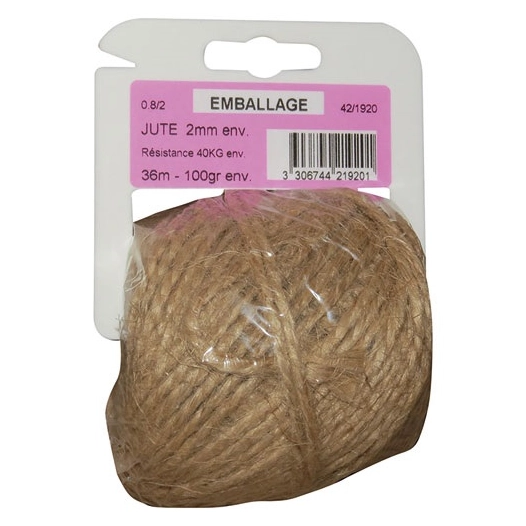 Ficelle jute 0.8/2 x 100gr sur cavalier plastique - CORDERIE TOURNONAISE