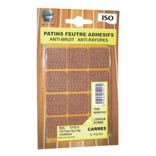 Patin feutre adhésif 22x22 marron x12 sc - ISO