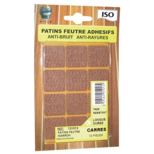 Patin feutre adhésif 22x22 marron x12 sc - ISO