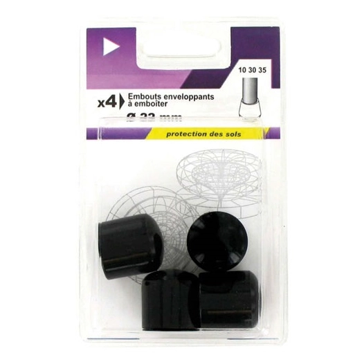5 Embout enveloppant plastique noir d.22mm blister de 4 - VYNEX