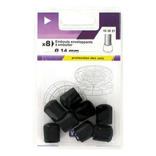 5 Embout enveloppant plastique noir d.14mm blister de 8 - VYNEX