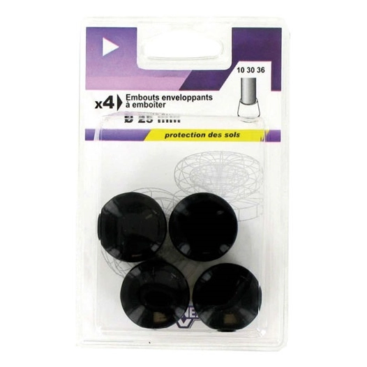 Embout enveloppant plastique noir d.25mm blister de 4 - VYNEX