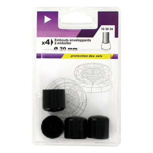 5 Embout enveloppant plastique noir d.20mm blister de 4 - VYNEX
