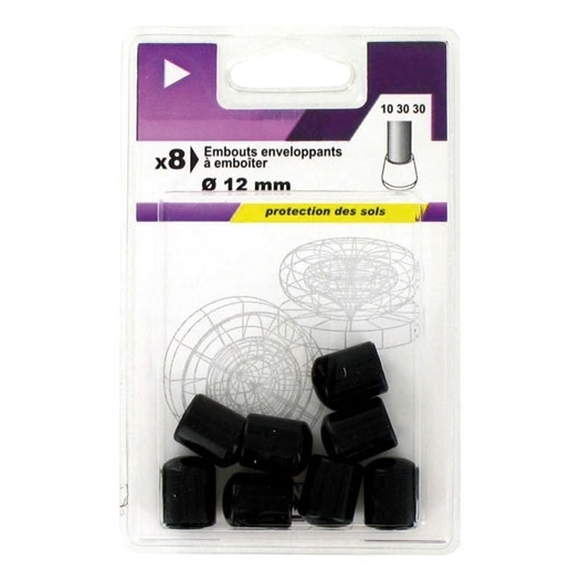 5 Embout enveloppant plastique noir d.12mm blister de 8 - VYNEX