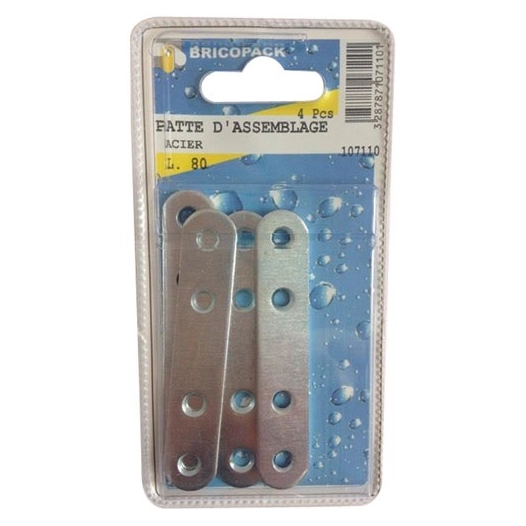Patte d'assemblage 80mm acier blister de 4 - BRICOPACK