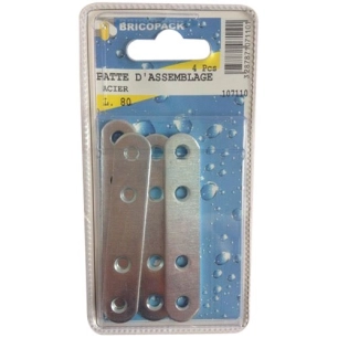 Patte d'assemblage 80mm acier blister de 4 - BRICOPACK