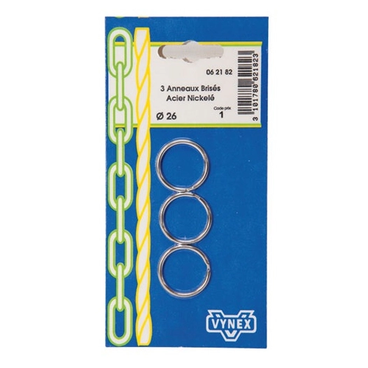 Anneau brisé nickelé d.26mm blister de 3. - VYNEX