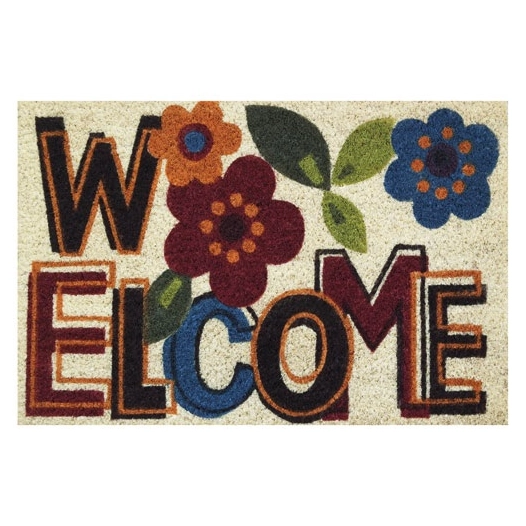 Tapis coco blanchi/pvc 40x60cm welcome fleur - IDMAT