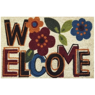 Tapis coco blanchi/pvc 40x60cm welcome fleur - IDMAT