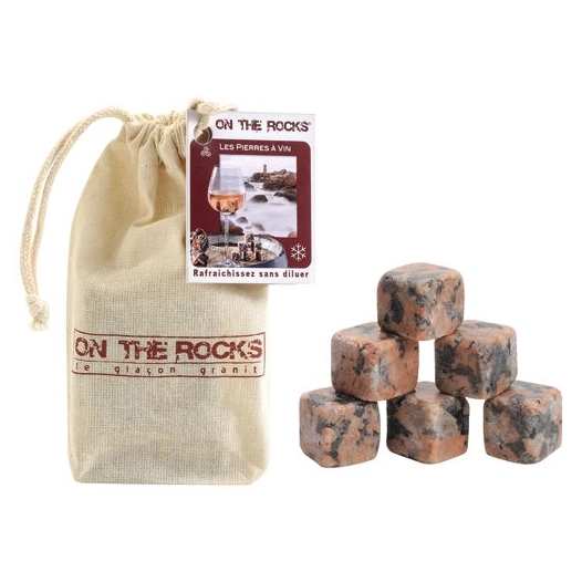 6 Pierres à Vin granit rose en sachet coton naturel - ON THE ROCKS