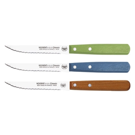 Boîte 20 couteaux à steak 11 cm Vert / Bleu / Cerisier - Classic Bois - NOGENT