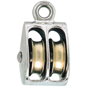 Poulie à oeil 2 galets zamak nickelé Ø25mm p/corde Ø6mm bl1 - CHAPUIS