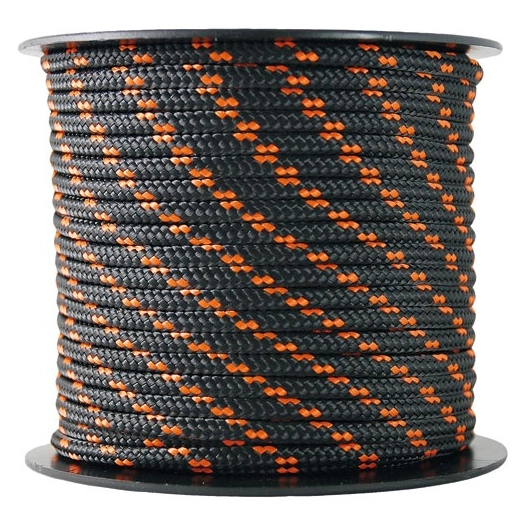 Tresse polyester/polyamide noir/orange Ø3mm 200kg bobine 25m - CHAPUIS