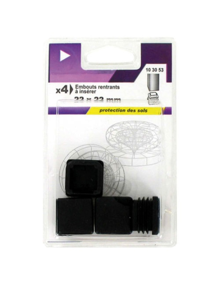 5 Embout rentrant carré plastique noir 22x22mm blister de 4 - VYNEX