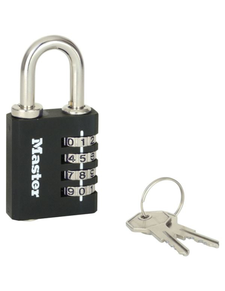 Cadenas à 4 chiffres en aluminium noir 40 mm - avec clés de secours - MASTER LOCK