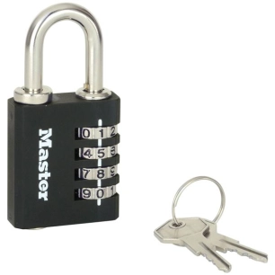 Cadenas à 4 chiffres en aluminium noir 40 mm - avec clés de secours - MASTER LOCK
