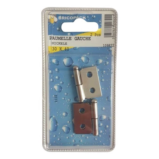 Paumelle nickelee 30x40 gauche blister - BRICOPACK