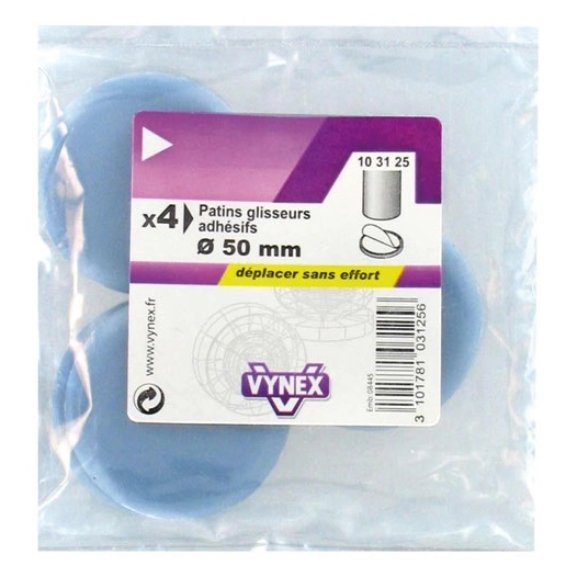 Patin glisseur ptfe gris adhésif d.50mm blister de 4 - VYNEX