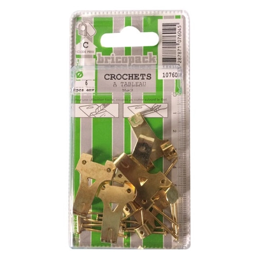 Crochet à tableau N°3 blister de 6 pièces - BRICOPACK