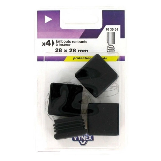 5 Embout rentrant carré plastique noir 28x28mm blister de 4 - VYNEX