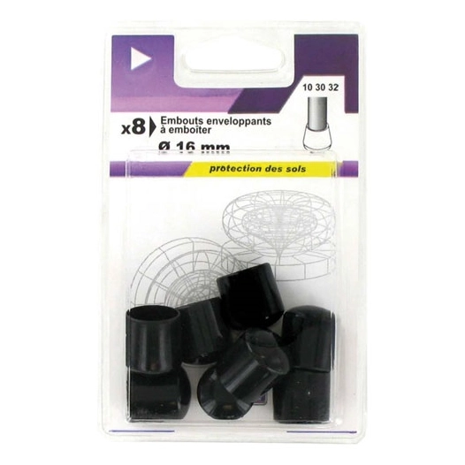 5 Embout enveloppant plastique noir d.16mm blister de 8 - VYNEX