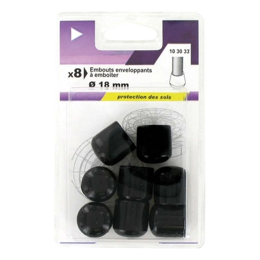 5 Embout enveloppant plastique noir d.18mm blister de 8 - VYNEX