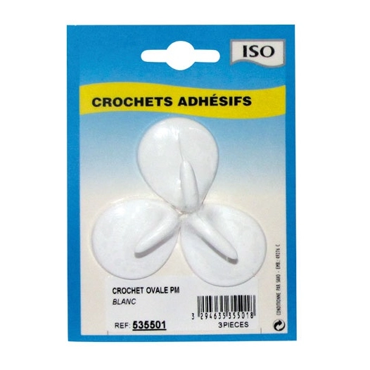 Crochet adhésif ovale céramique blanc pm bl3 - ISO