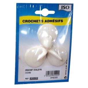 Crochet adhésif ovale céramique ivoire pm bl3 - ISO